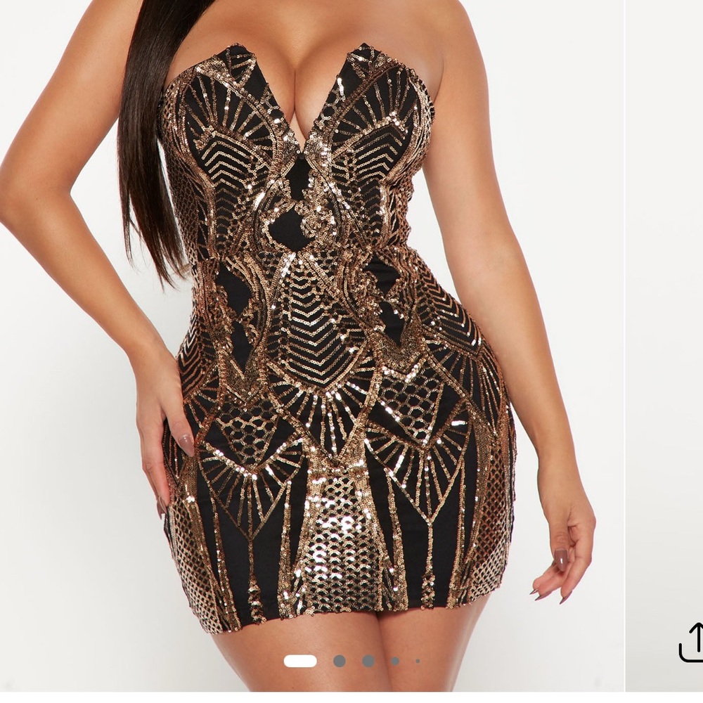 Sequin Embellished Black and Gold Dress